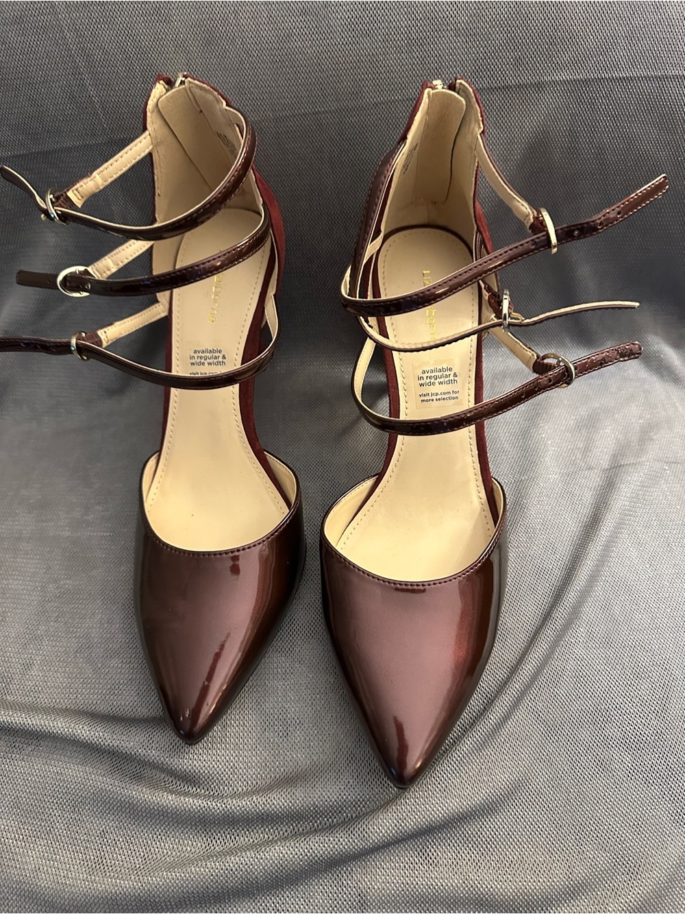 Liz Claiborne Women’s Pointed Triple-Strap Pumps in Burgundy